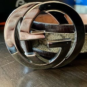 Gucci GG Supreme Canvas Belt with Silver GG Interlocking Buckle - Beige/Brown